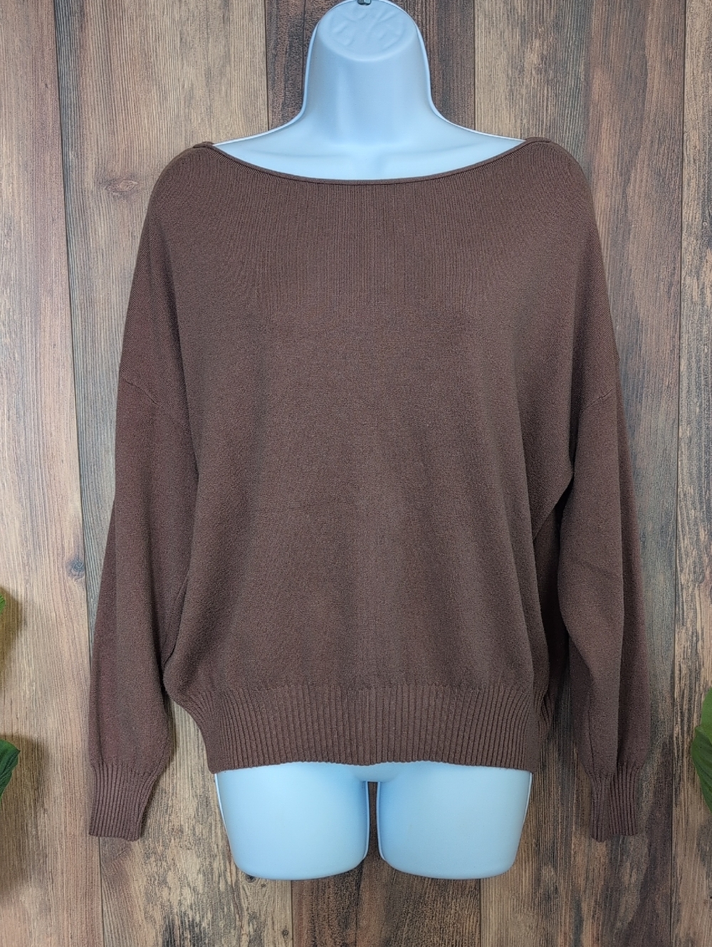 Dreamers by Debut Chocolate Off-the-Shoulder Knit Sweater S/M Q278